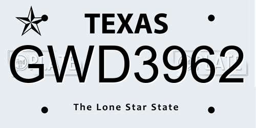 GWD3962 Texas License Plate