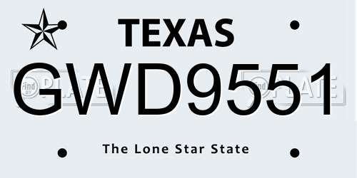 GWD9551 Texas License Plate