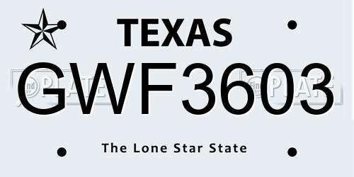GWF3603 Texas License Plate