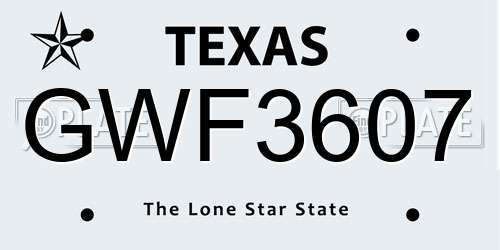GWF3607 Texas License Plate