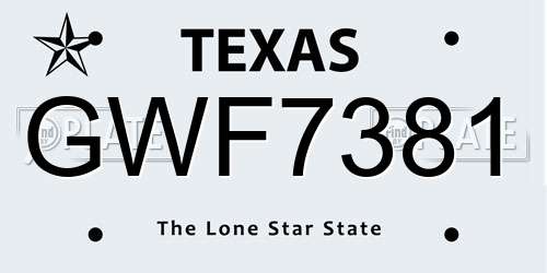 GWF7381 Texas License Plate
