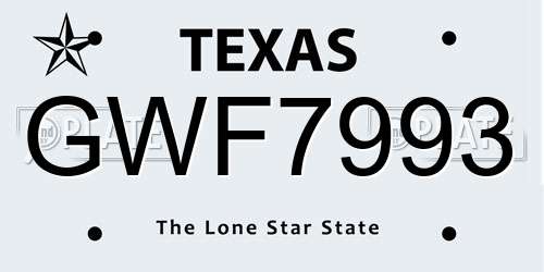 GWF7993 Texas License Plate