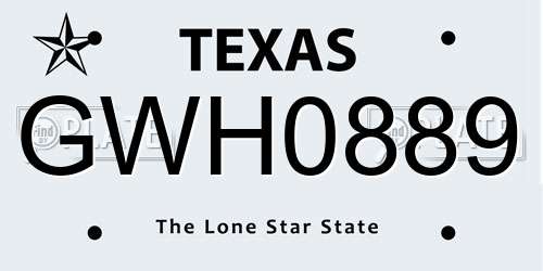 GWH0889 Texas License Plate