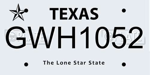 GWH1052 Texas License Plate