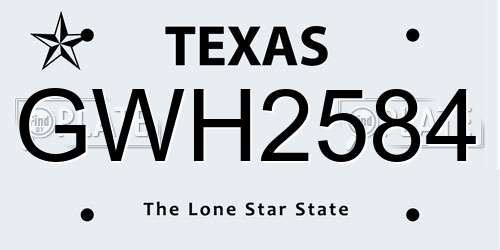 GWH2584 Texas License Plate