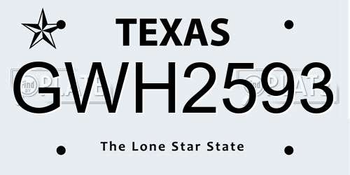 GWH2593 Texas License Plate