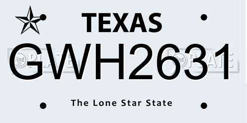 GWH2631 Texas License Plate