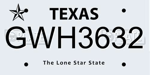 GWH3632 Texas License Plate
