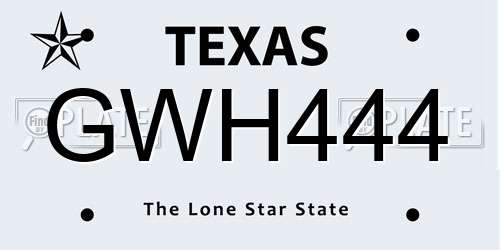GWH444 Texas License Plate
