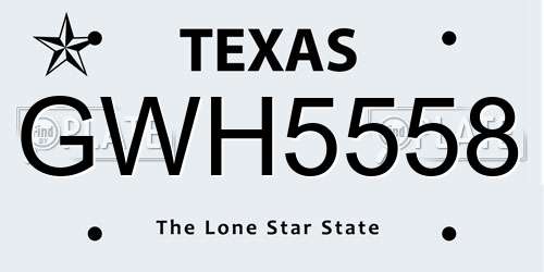 GWH5558 Texas License Plate