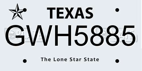 GWH5885 Texas License Plate