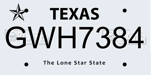 GWH7384 Texas License Plate
