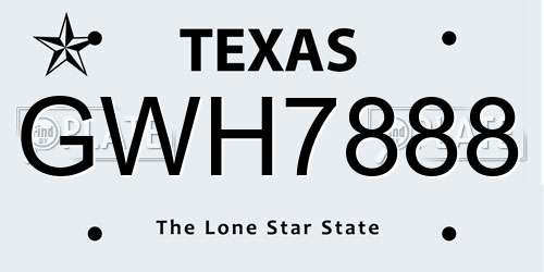 GWH7888 Texas License Plate