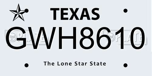 GWH8610 Texas License Plate