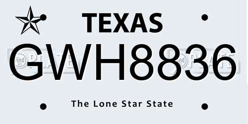 GWH8836 Texas License Plate