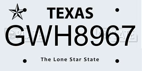 GWH8967 Texas License Plate