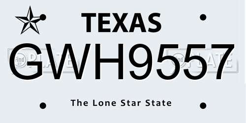 GWH9557 Texas License Plate