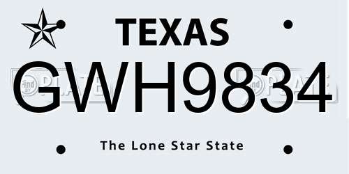 GWH9834 Texas License Plate