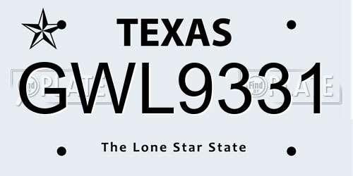 GWL9331 Texas License Plate