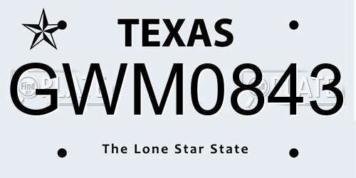 GWM0843 Texas License Plate
