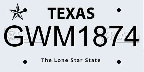 GWM1874 Texas License Plate