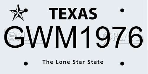 GWM1976 Texas License Plate