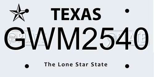 GWM2540 Texas License Plate