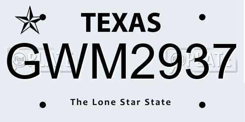 GWM2937 Texas License Plate