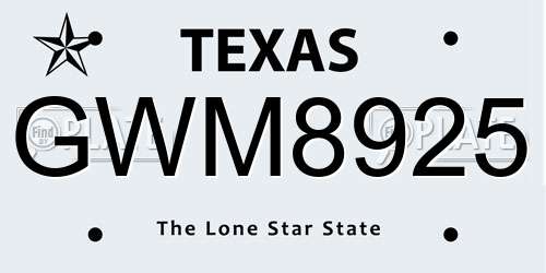 GWM8925 Texas License Plate