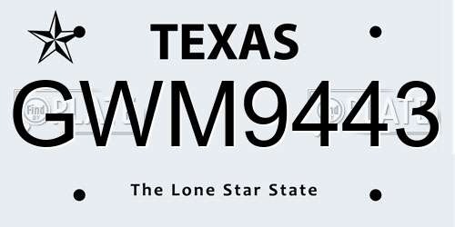 GWM9443 Texas License Plate