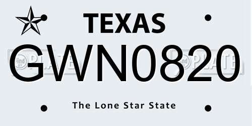 GWN0820 Texas License Plate