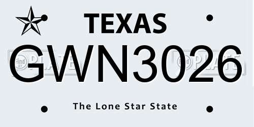 GWN3026 Texas License Plate