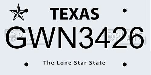 GWN3426 Texas License Plate