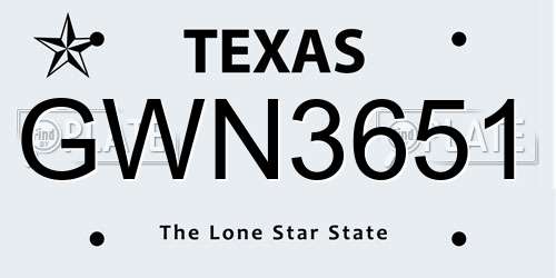 GWN3651 Texas License Plate