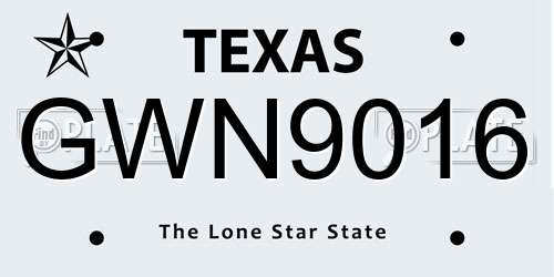 GWN9016 Texas License Plate