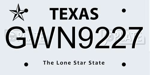 GWN9227 Texas License Plate