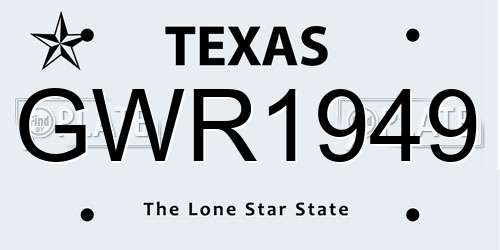 GWR1949 Texas License Plate