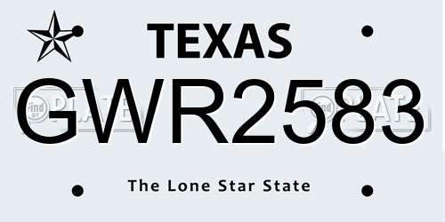 GWR2583 Texas License Plate
