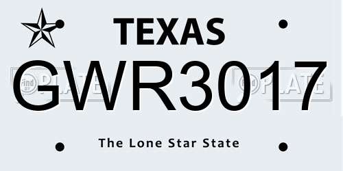 GWR3017 Texas License Plate