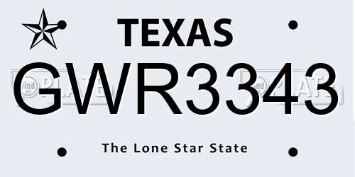 GWR3343 Texas License Plate