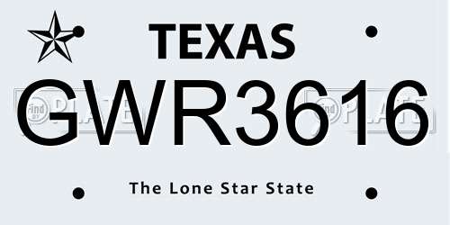 GWR3616 Texas License Plate