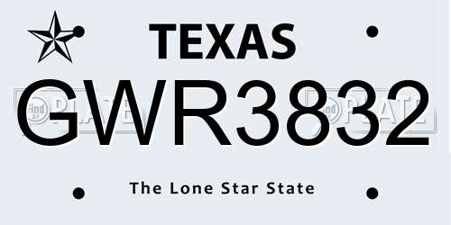 GWR3832 Texas License Plate