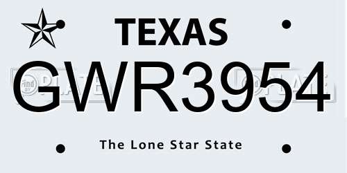 GWR3954 Texas License Plate