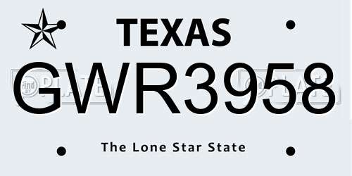 GWR3958 Texas License Plate