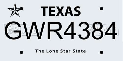 GWR4384 Texas License Plate