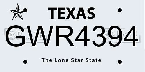 GWR4394 Texas License Plate