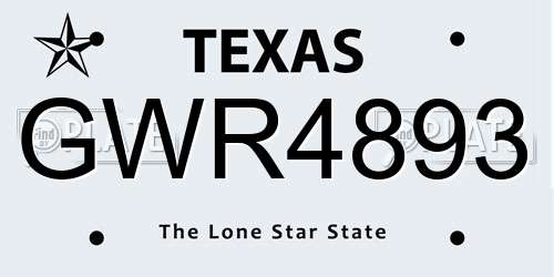 GWR4893 Texas License Plate