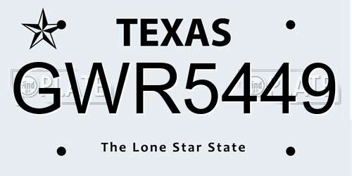 GWR5449 Texas License Plate
