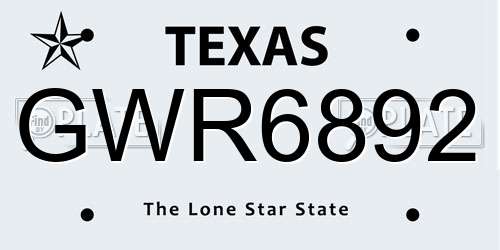 GWR6892 Texas License Plate