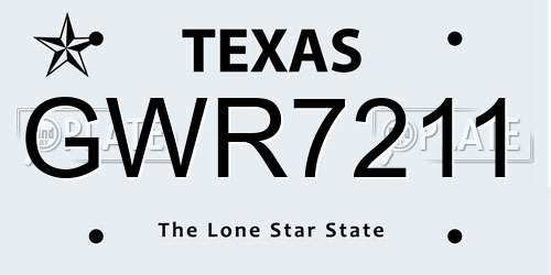 GWR7211 Texas License Plate